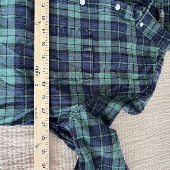 ASOS Plaid Button Up Long Sleeve Slim Fit Shirt Mens Sz XL Navy Green Flannel - Picture 7 of 9